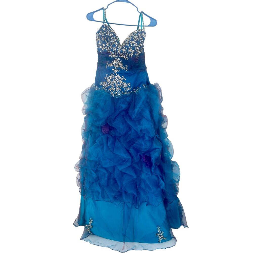 Iridescent Blue & Purple Formal Gown with Silver Embellishments